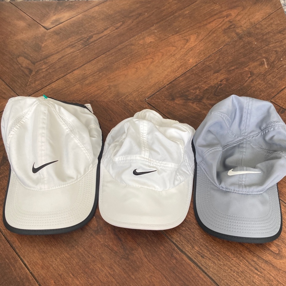 Lot Of 3 NIKE Dri Fit Swoosh LOGO FEATHERLIGHT HAT Visor Running Tennis Golf Cap